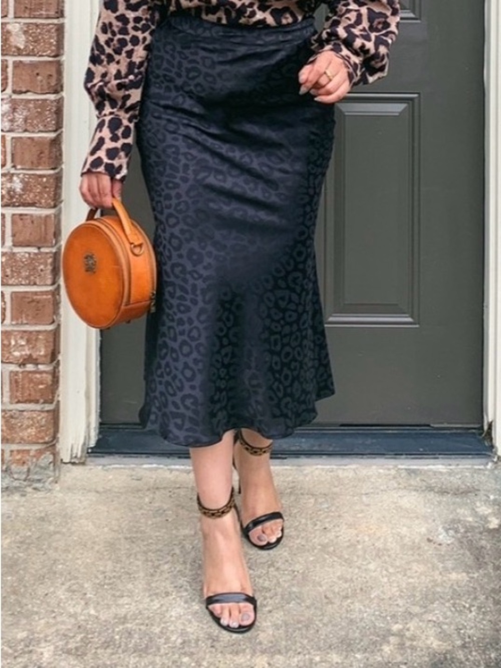 Black Leopard-Print Midi Skirt